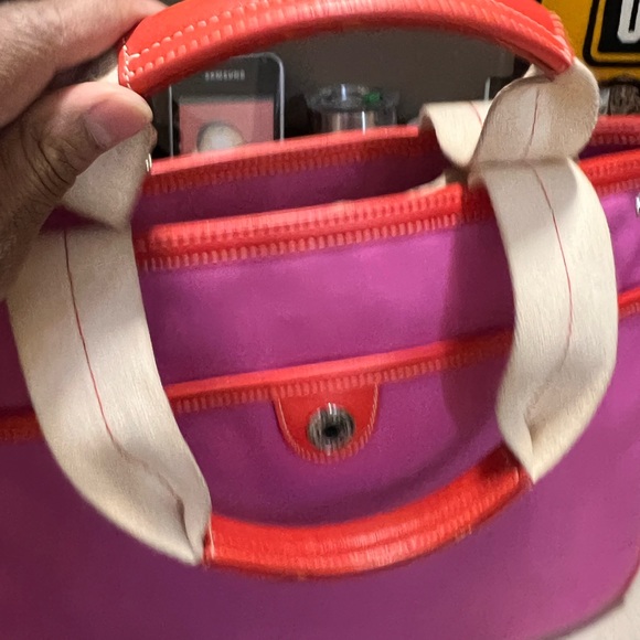 Coach Hamptons Pink Canvas & Orange-Red Leather Tote Bag - Picture 8 of 16